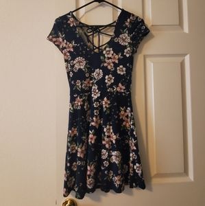 Navy floral dress with criss cross back